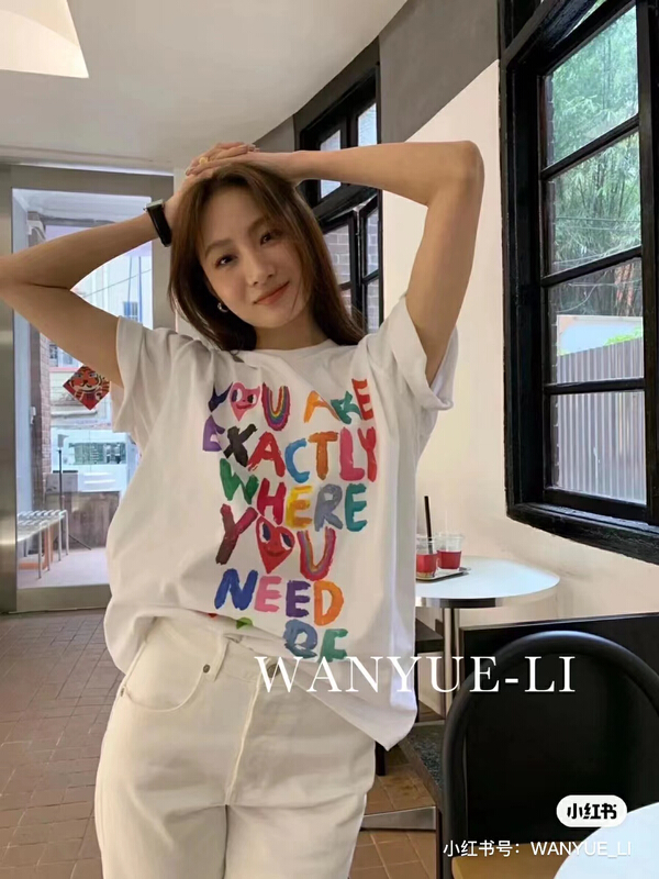 [kakamee] heavy industry pure hand-painted work letter short sleeve T-shirt 3969# LSL