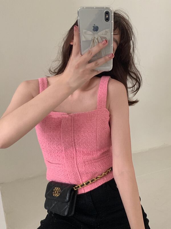 [wgwe] small fragrance temperament square neck slim vest / sling 1648# PCZ