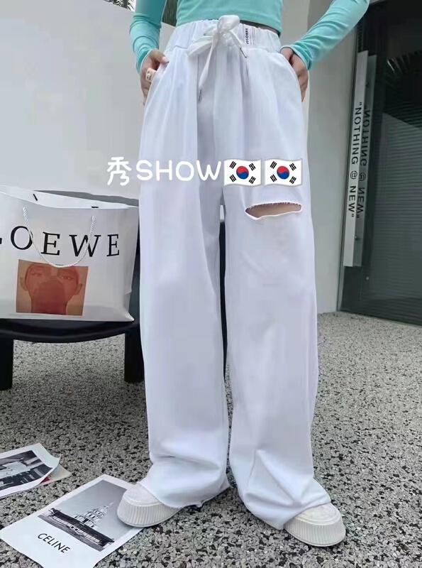 初夏上新!【秀SHOW】破洞純色壓褶休閒褲  88179#  OZQ
