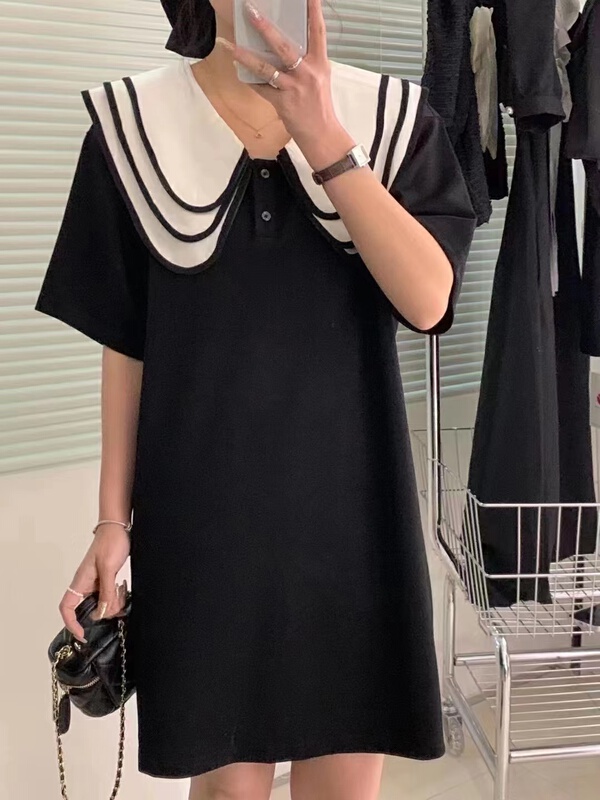 [misu +] Korean casual stripe doll neck dress 80389# ZZL