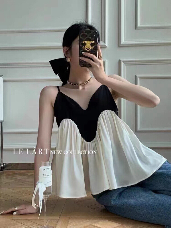 [Nancy] Korean version age reducing color matching suspender vest ys1-16# WPL