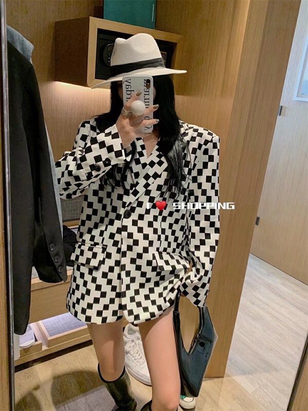 Original price 112.80! New year in early spring! [HL] contrast checked breasted suit 515# WTT