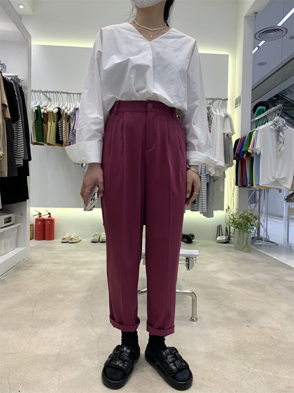goods in stock! New in early summer! [Mihe] Korean version simple slim fitting trousers 2236# lwy