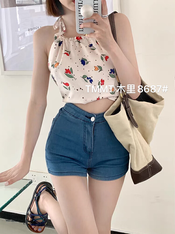 [Jiajia Muli] fashion trend simple and versatile denim shorts 8687# L