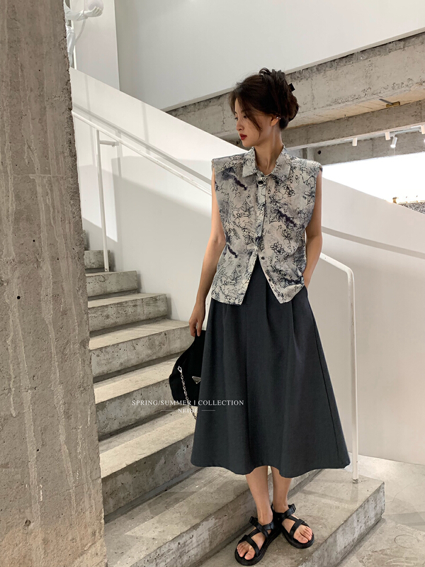 [neihe] light mature style vintage printed fashion shirt 11561# zxx