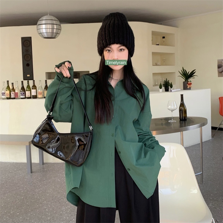 New year in early spring! [timely rain] Han Feng ins loose and versatile solid color Lapel shirt 59235# YYW