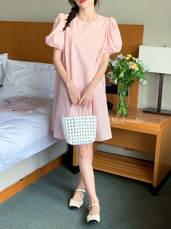 [Moxi] loose Korean Pure Color Bubble Dress (dress only) 562# XJ