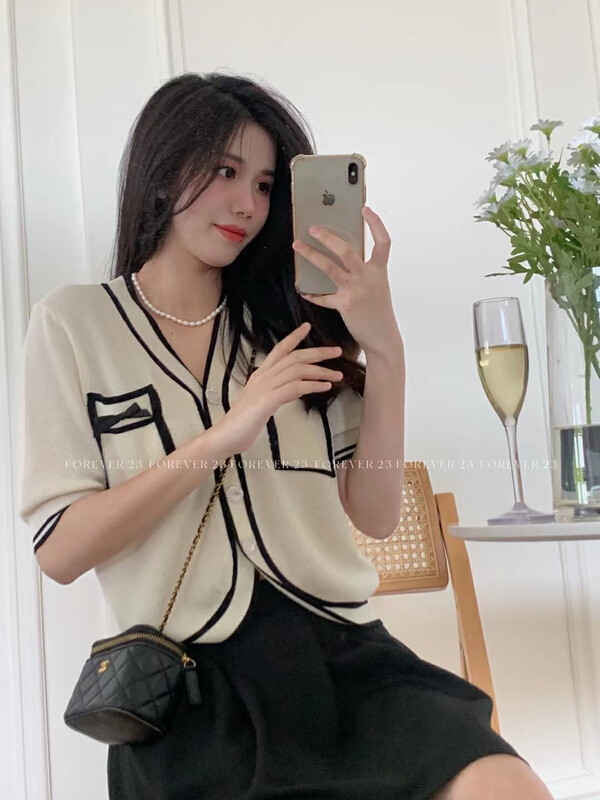 [forever23] Korean V-neck color blocking sweater q7006# hjy