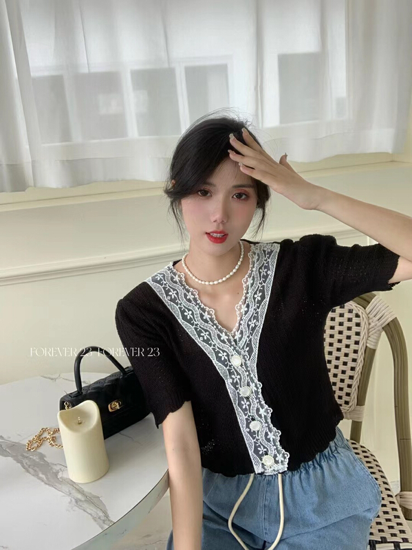 [forever23] V-neck single breasted fashion shirt a7007# hjy