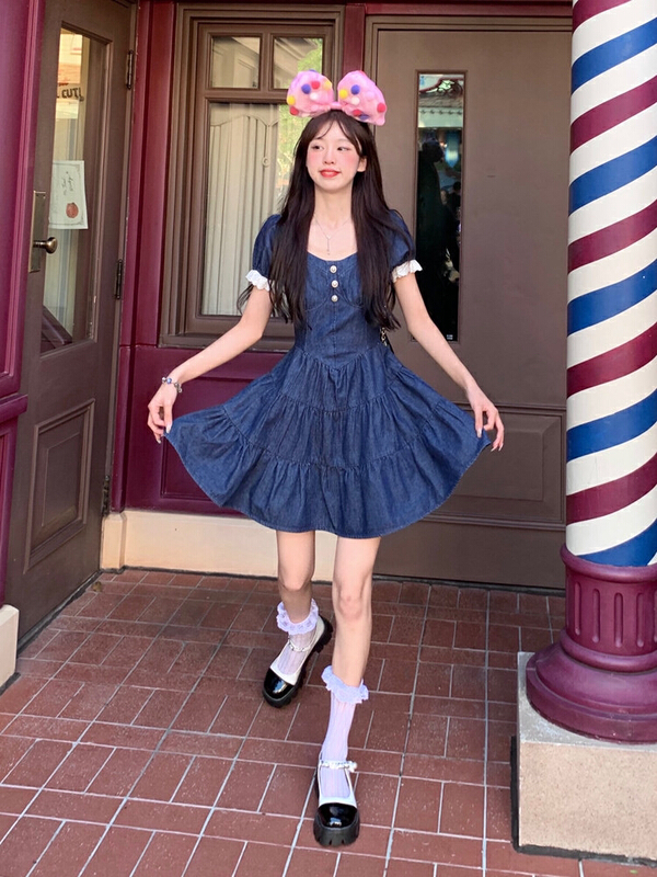 New in early summer! [L.L studio] bubble sleeve Vintage denim dress 7611# PCZ