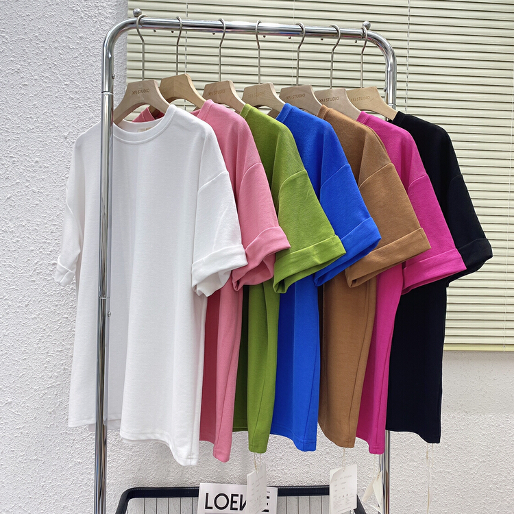 goods in stock! [Xiaofan family] simple solid color versatile loose Casual Short Sleeve T-shirt ys1-8210# LSW