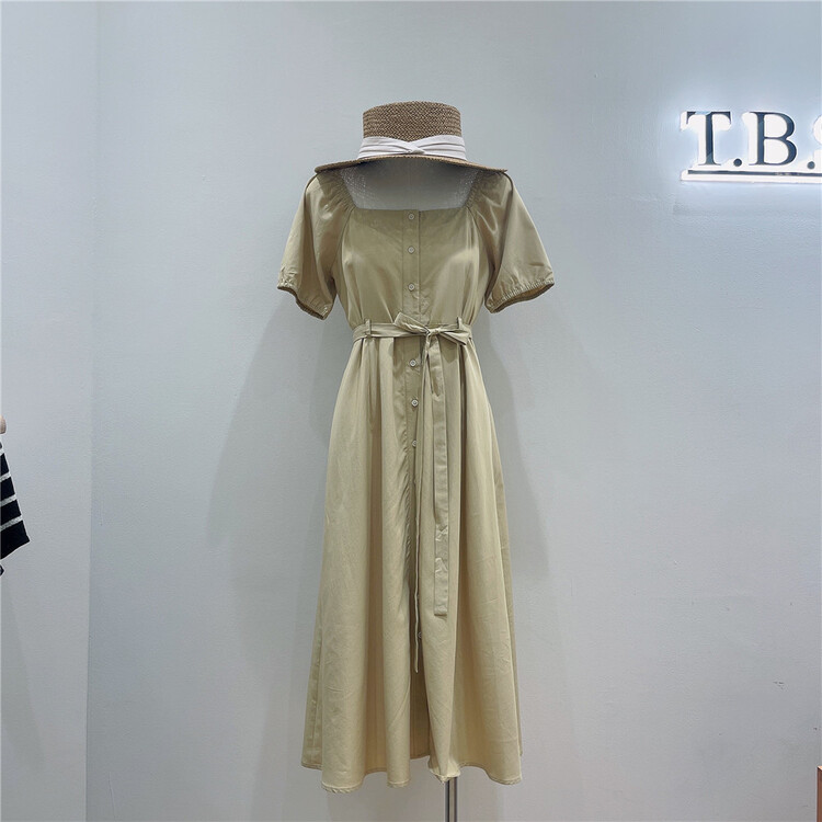 [t.b.s] square neck simple and comfortable dress (with belt) (excluding necklace) 105# lwy