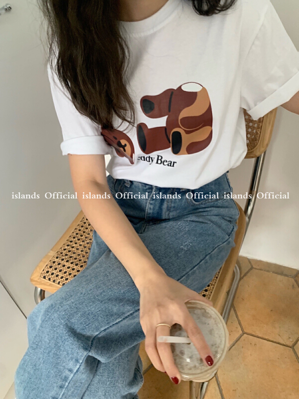 goods in stock! New in early summer! [islands. Island] bear print loose short sleeve T-shirt 6019# L