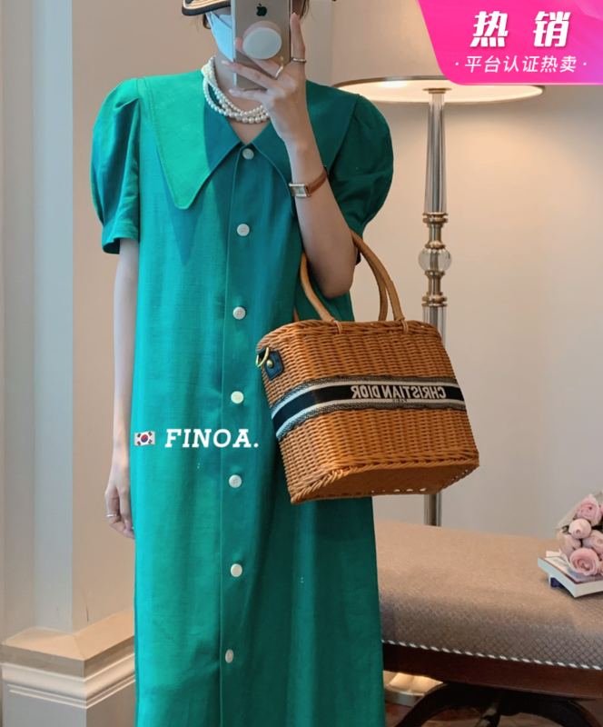 [finoa] Korean loose large lapel solid dress 10473# CLS