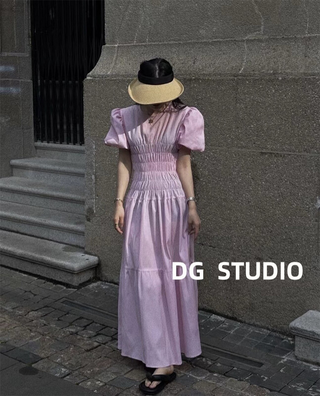 [DG] French waist closing bubble sleeve dress 8125# XJ