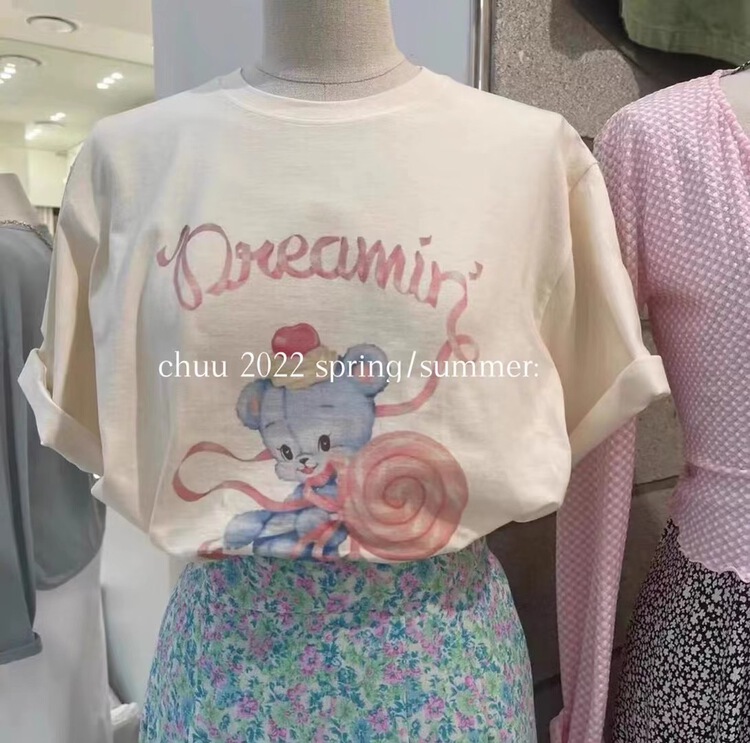 [chuu] Korean casual cartoon printed short sleeve T-shirt 61203# HBx