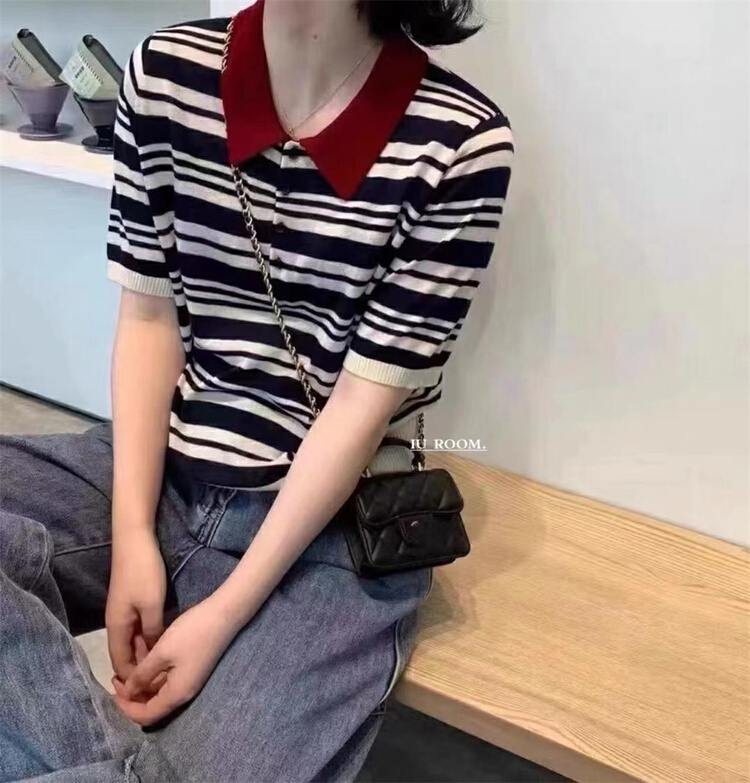New in early summer! [IU room] Korean stripe color matching shirt 0931# ZSY