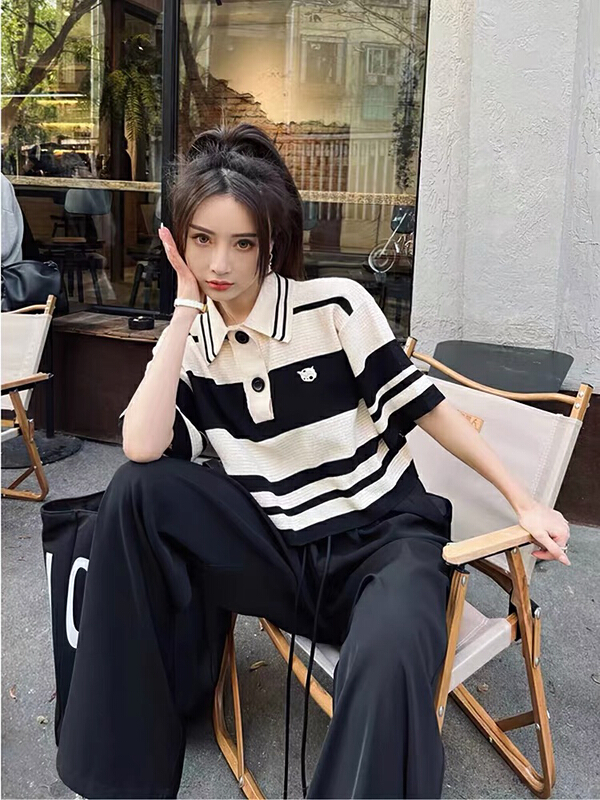 [blue show] Korean stripe versatile short sleeve T-shirt 06064# LSW
