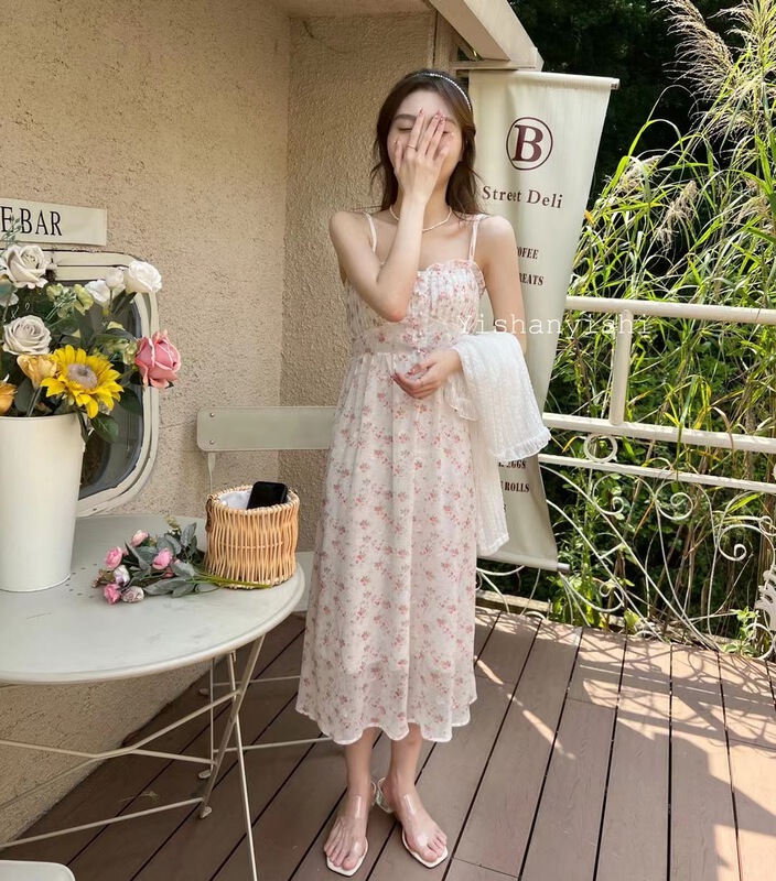 [Yi Shan Yi Shi] Korean floral high waist suspender dress (only skirts) 1506# hjy