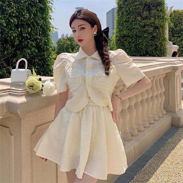 [yipinhan] bubble sleeve Fashion Top + lady skirt suit 8953# PCZ