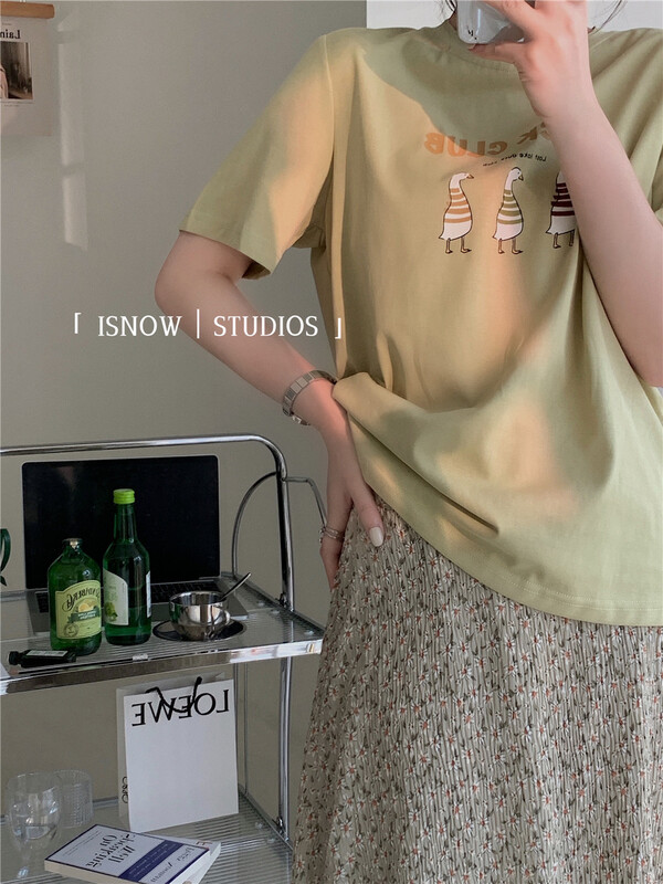 [I snow] cartoon duckling print ins short sleeve T-shirt 222177# jhy