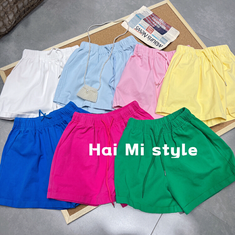 [Haimi] Korean loose and versatile pure color elastic waist casual shorts 1796# WTT