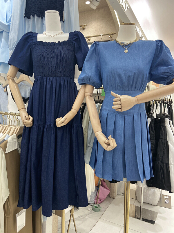 [Hello] Korean fashion retro Denim Short Sleeve Dress y6267# lwy