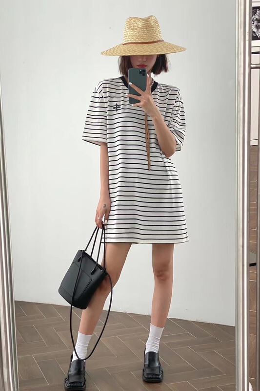 [black + white] Korean stripe loose casual T-shirt dress 2s10853u# lwy