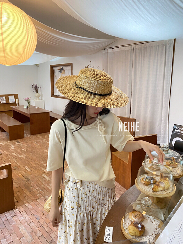 New year in early spring! [neihe] early spring round neck off shoulder fashion short sleeve T-shirt 11218# zxx