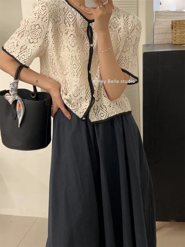 [hey Bella] lace comfortable Korean color matching shirt ys1-1561# ll