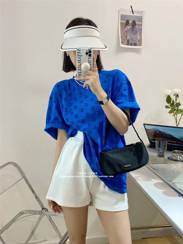 [Yang-Yang] Korean letter loose round neck short sleeve T-shirt c6190a# CLS