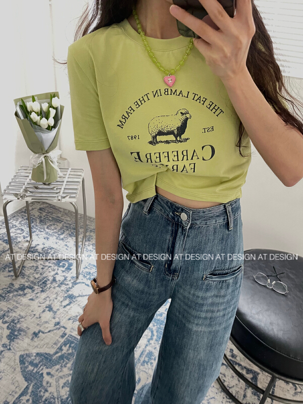 New in early summer! [at] Korean printed little sheep short sleeve T-shirt 56993# LSL