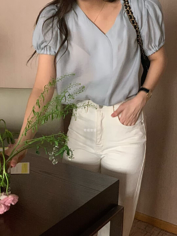 [Simida / doroe] Korean version simple bubble sleeve blouse 10718# zxl