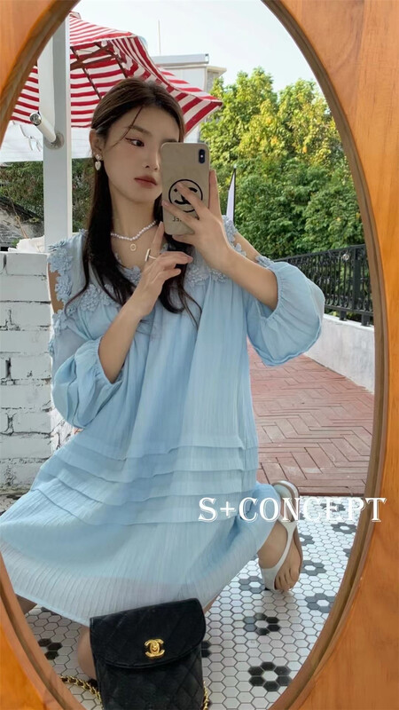 [S +] Korean solid loose off shoulder dress 8619# cqw