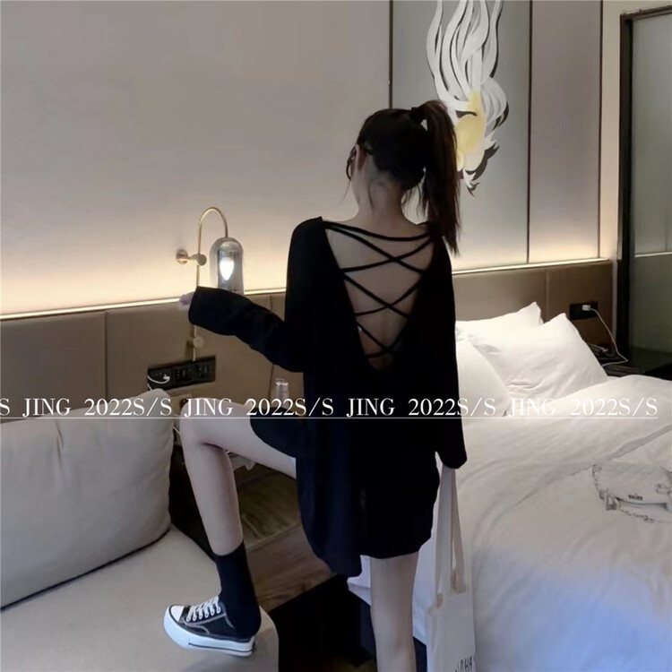 [Jing] solid color loose back design sunscreen shirt 6630# cqw