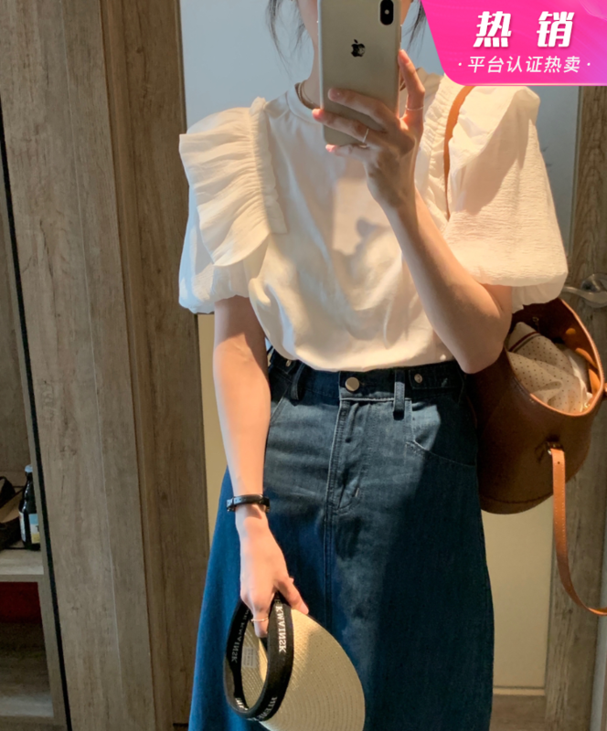 [y.jia Yijia] simple round neck bubble sleeve shirt ys1-1061# PCZ