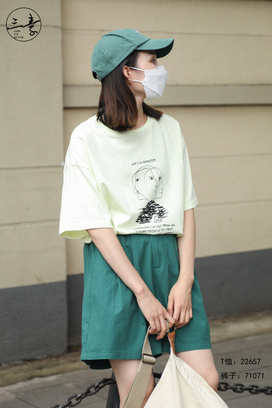 [original three plain clothes] pattern printed Casual Short Sleeve T-shirt 22657# XYJ