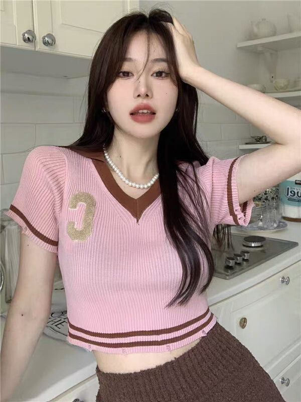 [blue show] Korean version of College style V-Neck Sweater (excluding matching) 6057# LSW