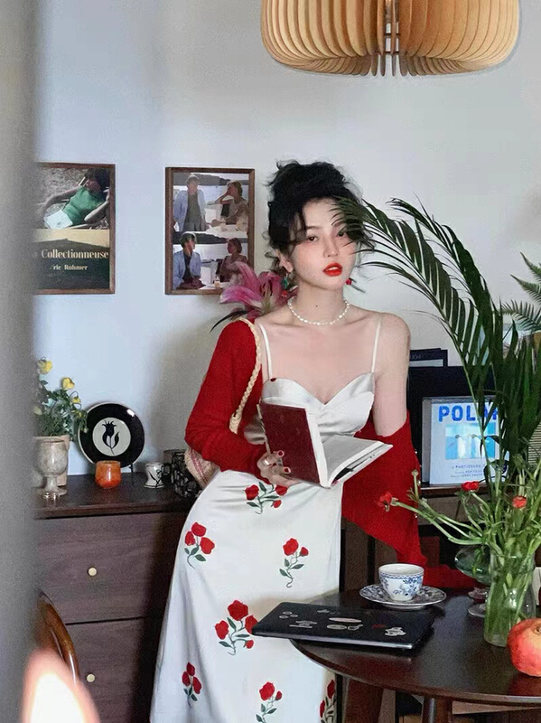 goods in stock! New year in early spring! [are studio] French Vintage Print suspender dress 9570# WPL
