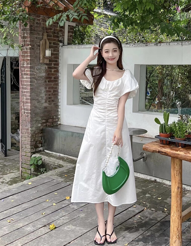 New in early summer! [single] Korean slim bubble sleeve dress 9929# JJ