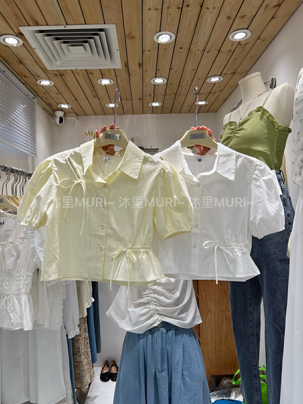 [Muli] Korean version double drawstring bow small shirt 60661# HBx