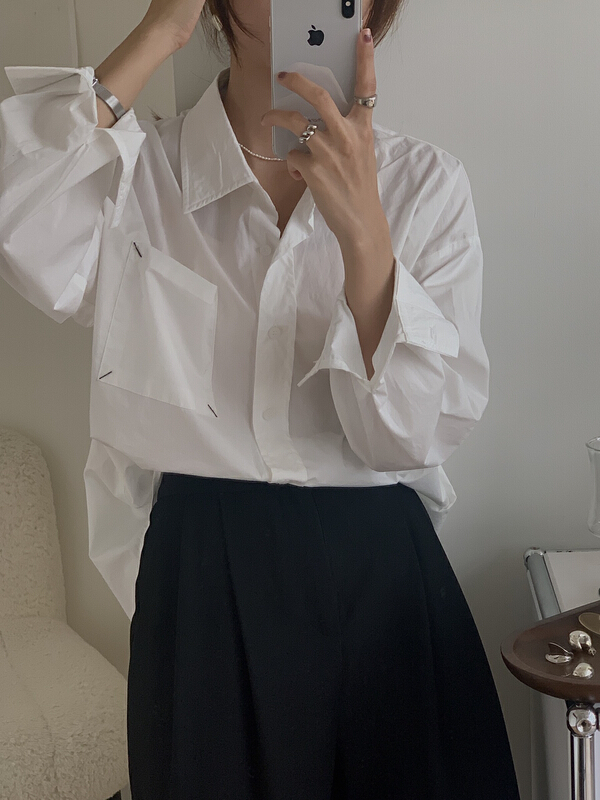 New year in early spring! [on line] simple single breasted Pocket Shirt 6016# lwy