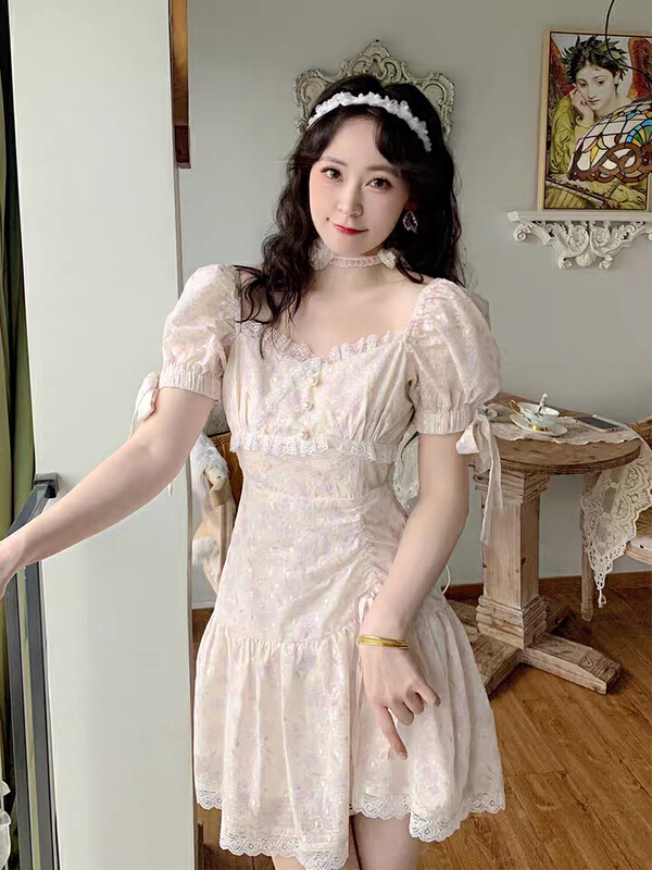 [L.L studio] French soft floral waist dress (with tie) 7312# PCZ