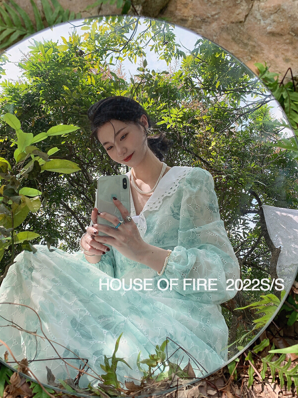 goods in stock! [huohuohuo huodres] Senior embroidery urban elegant long sleeved dress 22023# ozq