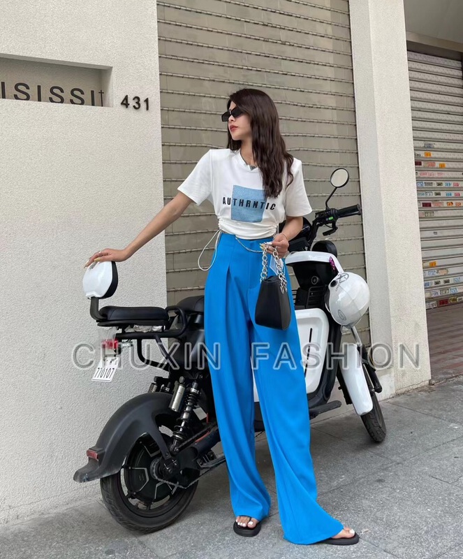 [c.x initial heart] high waist mopping, vertical feeling, straight tube splicing chain, versatile casual pants k810# WTT