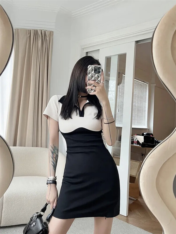 【LUCKY.BIBI】大女人拼色設計修身連衣裙  971#  CQW