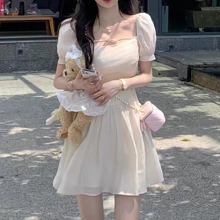 New in early summer! [L.L studio] sweet bubble sleeve waist closing dress 7543# PCZ