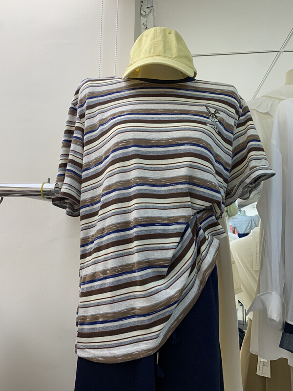 [m.two] cartoon embroidery stripe loose short sleeve T-shirt 7828# hyy
