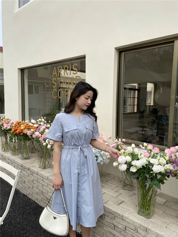 [woo shop] Korean Short Sleeve Pleated Dress 32876# WPL