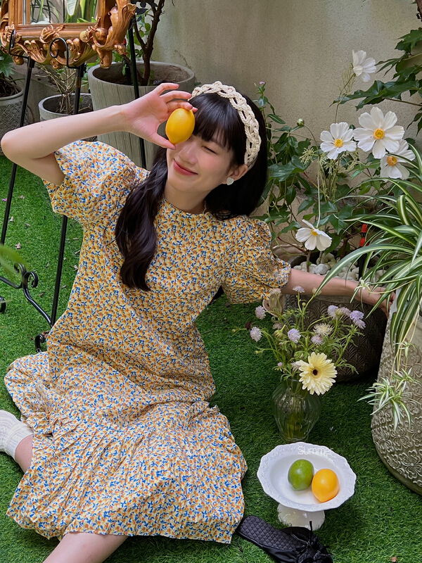[AA studio] Korean floral loose bubble sleeve dress 6092-1# WPL